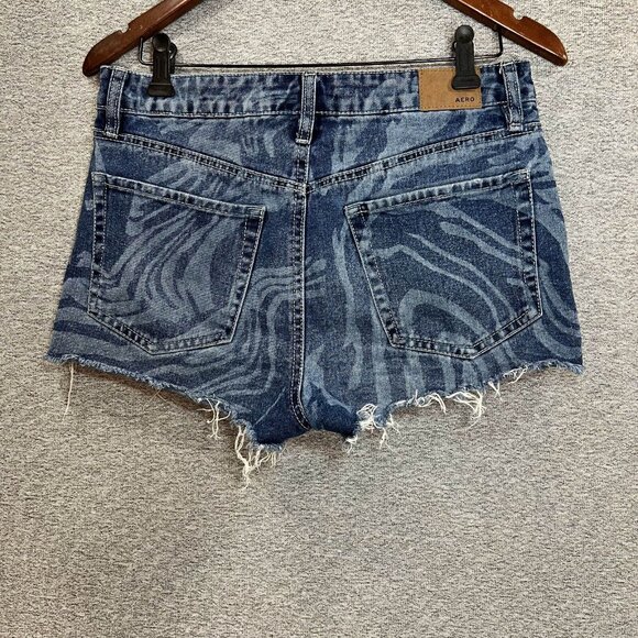 Aeropostale Jean Short Women Size 4 Blue Printed Boyfriend Cutoff Button Fly - Picture 16 of 16